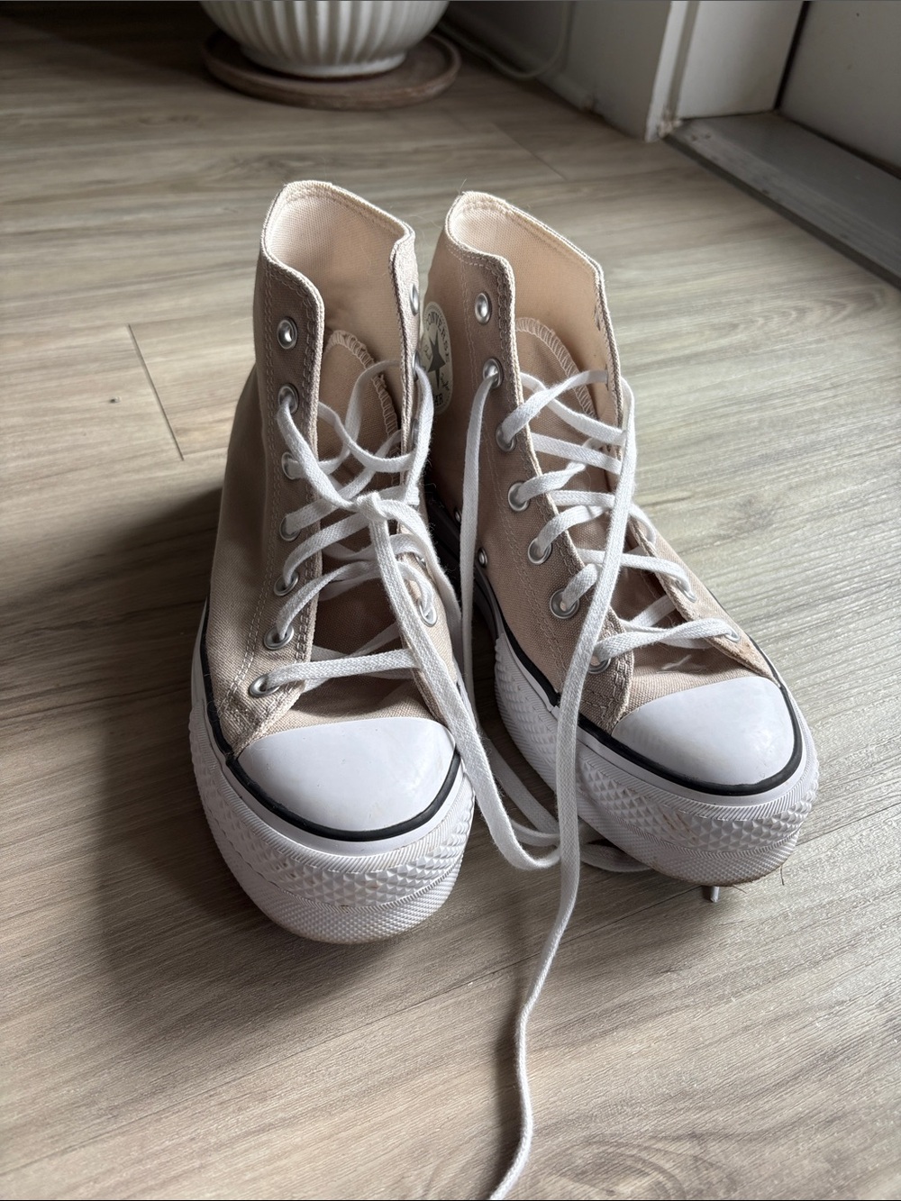 Converse Platform High-Top Canvas Platform Sneakers in Light Beige